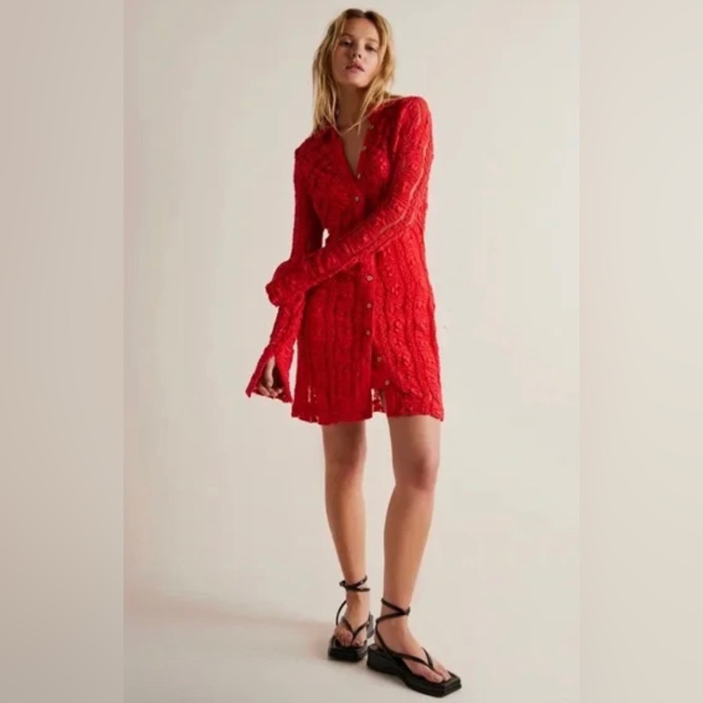 NWT Free People Shayla Red Lace mini Dress Size Small